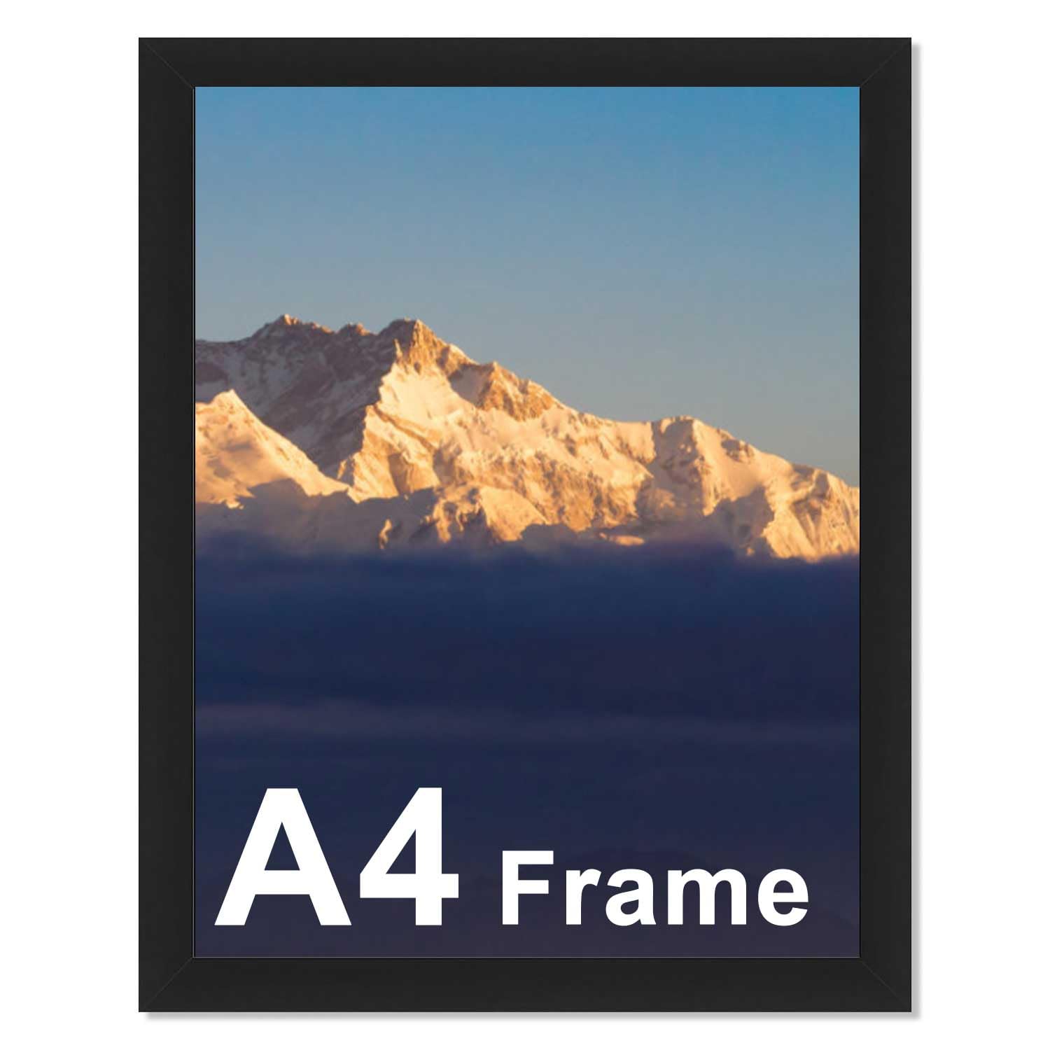 A4 Picture Frame, A4 Wooden Photo Frame, Versatile Black Frame with Safe Perspex Front & Wall Hanging Hooks - For Home, Office, Landscape or Portrait Orientation, Wall-Mount & Desk Stand(Black)