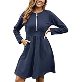 Alaster Queen Women's Casual Faux Suede Dress 2025 Fall Winter Long Sleeve Zipper A Line Dresses with Pockets