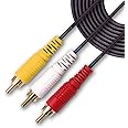 SatelliteSale 3 Male to 3 Male RCA Audio Video AV Composite Cable Universal Wire PVC Black Cord 12 feet