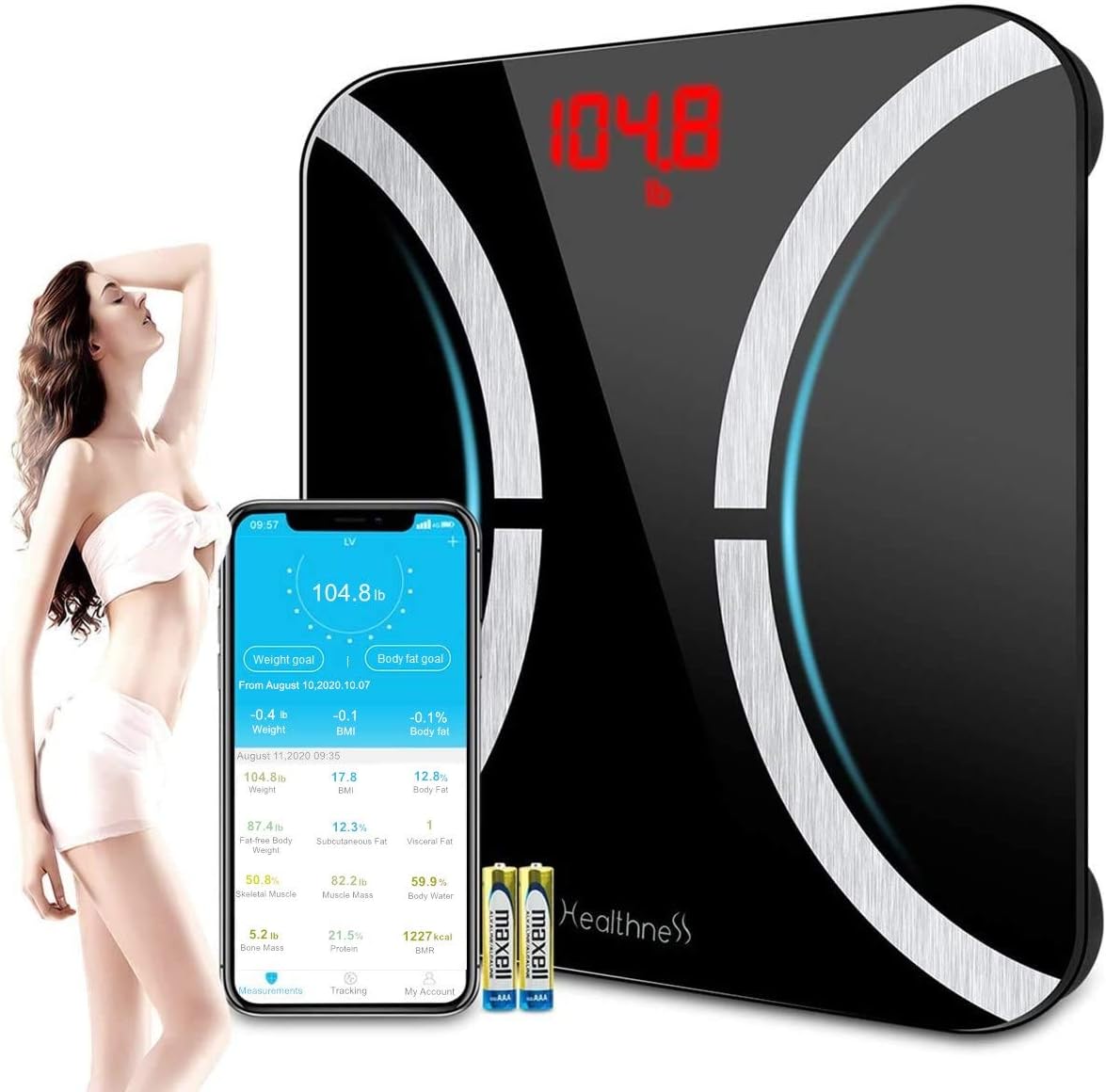 Bluetooth Body Fat Scale, Digital Bathroom Scale Weight Scale with BMI and Body Fat Percentage, Wireless Smart Scale Body Composition Analyzer Health Monitor with iOS Android App for Weight Loss: Health & Personal Care