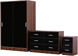 Reflect 3 Piece Bedroom Furniture Set - Black Gloss/Walnut view 1