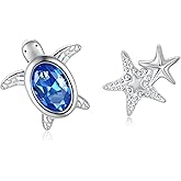 Asymmetric Sea Turtle Starfish Earrings 925 Sterling Silver for Women-Ocean-Themed Summer Beach Jewelry Gifts Boho Coastal Studs