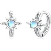 Star Earrings for Women 925 Sterling Silver Star Moonstone Hoop Earrings Small Hoop Earrings Moonstone Jewelry Gifts for Women