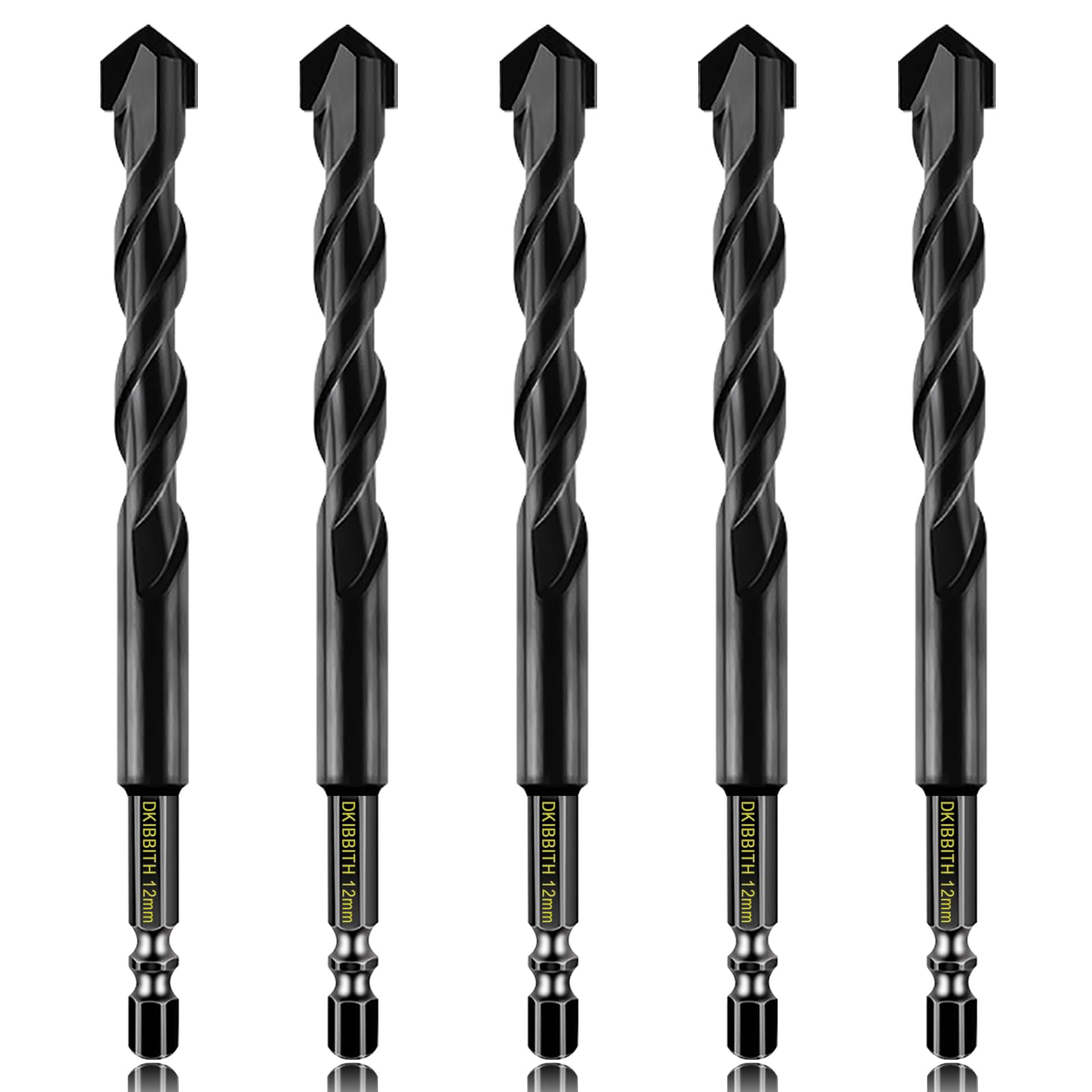 5 Pcs 12mm Masonry Drill Bits Set, Carbide Concrete Drill Bits for Brick, Stone, Concrete, Tile, Ceramic, Porcelain, Glass, Plastic, Wood and More, Quick Change 6mm Hex Shank, with Sturdy Case