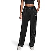 DKNY Womens High Rise Straight Leg Rhinestone Logo Novelty Velour Sweatpant