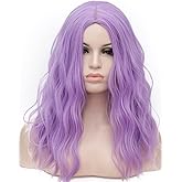 BUFASHION 18" Long Wavy Curly Light Purple Synthetic Wig for Women Girls Cosplay Wig Halloween Costume Wig with Wig Cap(Light Purple)