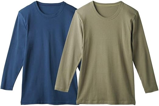 Amazon Nissen ニッセン 肌着 インナー シャツ 長袖 丸首 クルーネック 綿100 抗菌防臭 セット 2枚組 メンズ カーキ ネイビー L インナーシャツ 通販