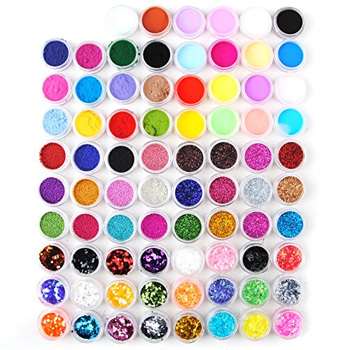 Coscelia Acrylic Nail Set with 78 Acrylic Powder Glitter Mini-ball Velvet and 120ml Acrylic Liquid Nail Art Design Kit