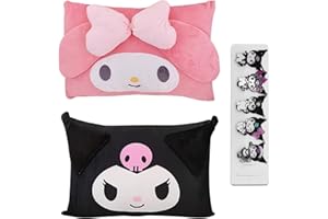 Shuyun Cartoon Cute Pillowcase Anime Double Sided Plush Pillowslip Girl Bedroom Decoration Kawaii Cotton Pillowcase + Cute Hairpin (Black+Pink)