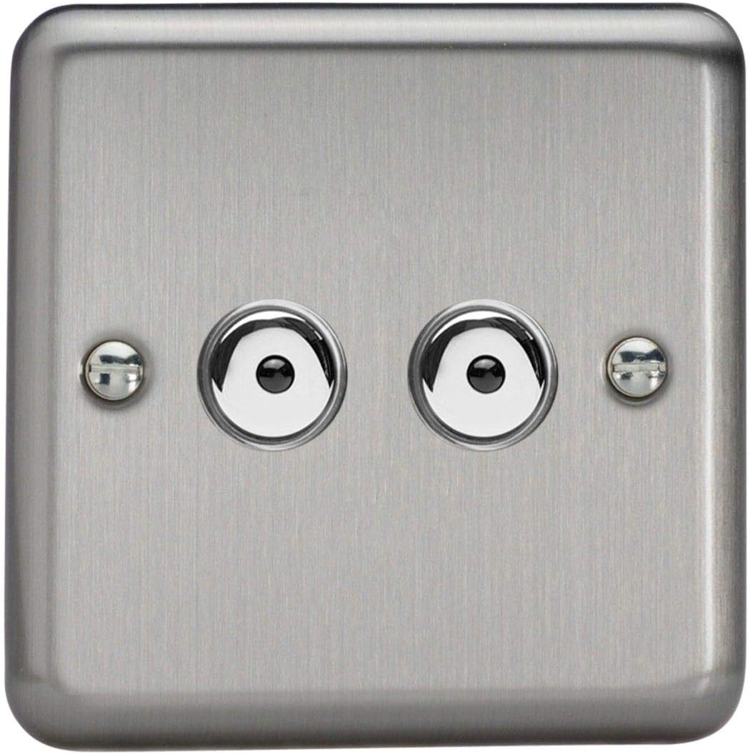 Varilight IJSI102 Matt Chrome Classic V-Pro IR 2 Gang 2 x 100W LED Multi-Way Remote/Touch Control Dimmer Master Unit,86x86x30mm