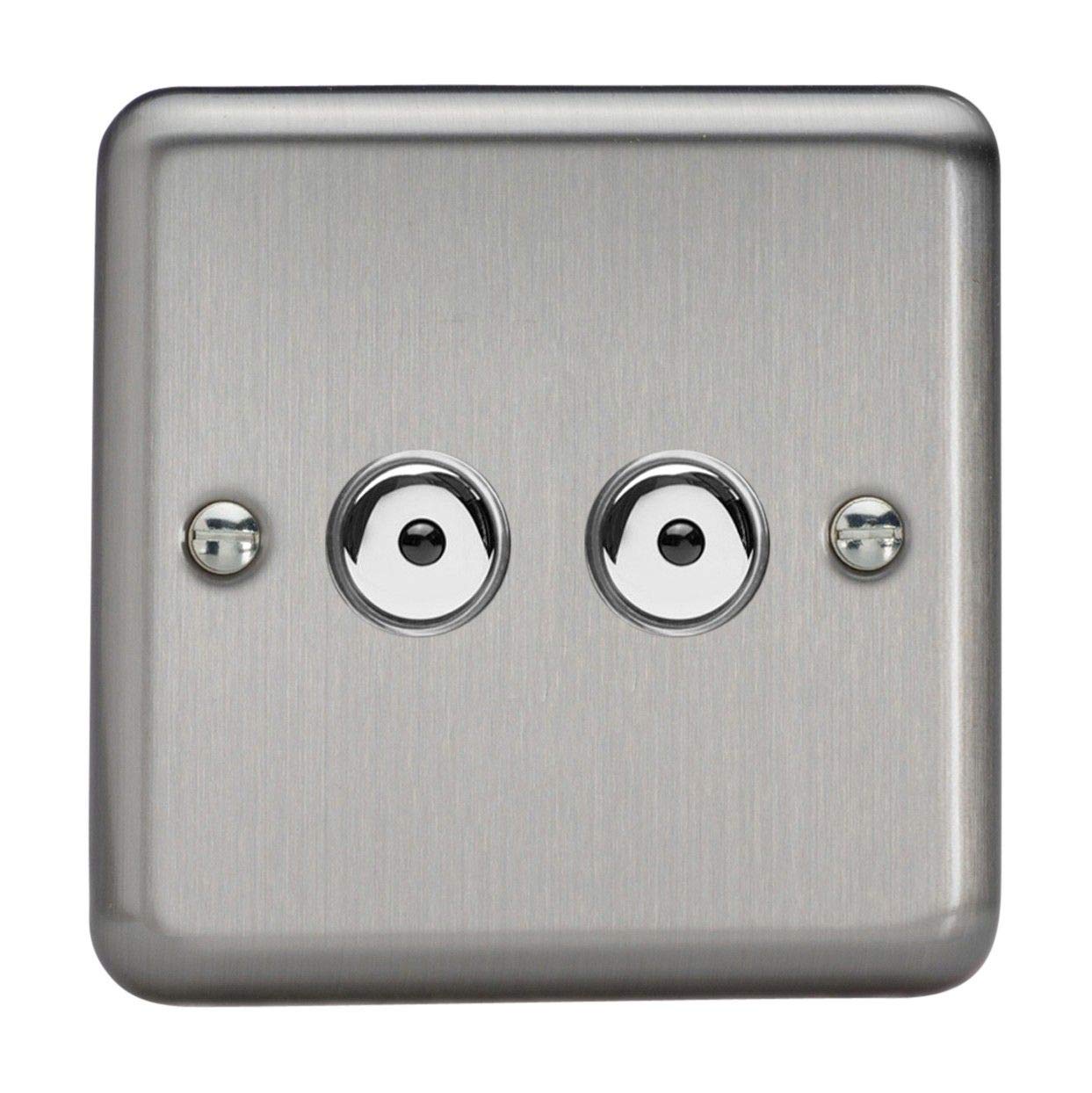 Varilight IJSI102 Matt Chrome Classic V-Pro IR 2 Gang 2 x 100W LED Multi-Way Remote/Touch Control Dimmer Master Unit,86x86x30mm