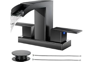 Cobbe Waterfall Bathroom Faucet, Matte Black 4 Inch Centerset 2 or 3 Hole | Bathroom Sink Faucet Square with Pop-Up Drain, 2 Handle and 2 Supply Hoses, Lead-Free Stainless Steel for Vanity Sink Rv