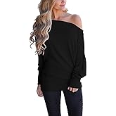 Poetsky Women's Long Sleeve Off Shoulder Tunic Tops Loose Casual Oversized Shirts Blouse