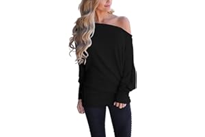 Poetsky Women's Off Shoulder Long Sleeve Tunic Tops Loose Casual Oversized Shirts Blouses