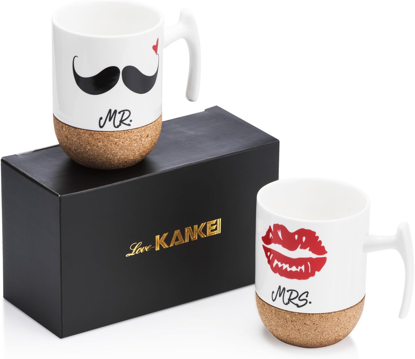LoveKANKEI Mr and Mrs Ceramic Mugs with Novelty Cork Bottom A Nice