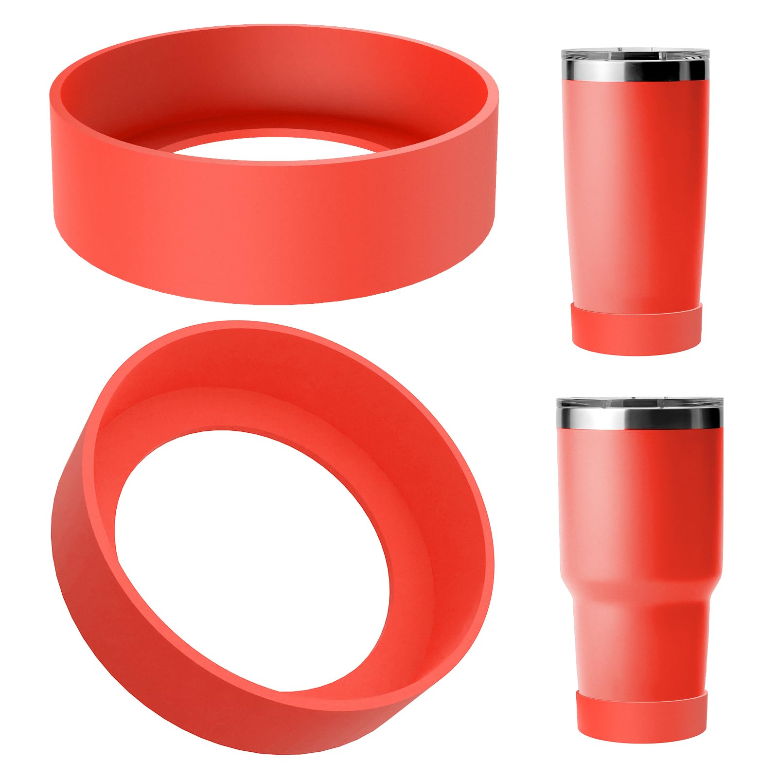 Linkidea 2 Pack Water Bottle Boot Compatible with YETI Tumbler 20oz/30oz, Travel Mug 20oz/30oz, Silicone Anti-Slip Waterbottle Bottom Sleeve Cover Protector (Red)