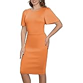 Aphratti Women's Short Sleeve Work Sheath Midi Dress Elegant Fitted Cocktail Party Church Funeral Outfit