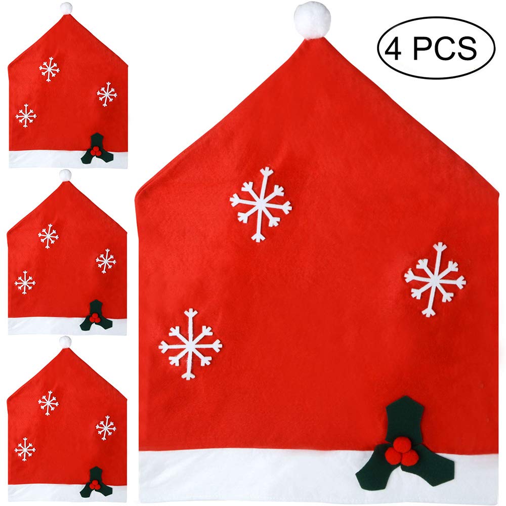 MUITIBOM 4 pcs Christmas Chair Back Red Christmas Dining Chair Back Cover Christmas Kitchen Chair Slip Covers Kitchen Dining Room Chairs Cover Santa Claus Hat Slipcovers Decoration