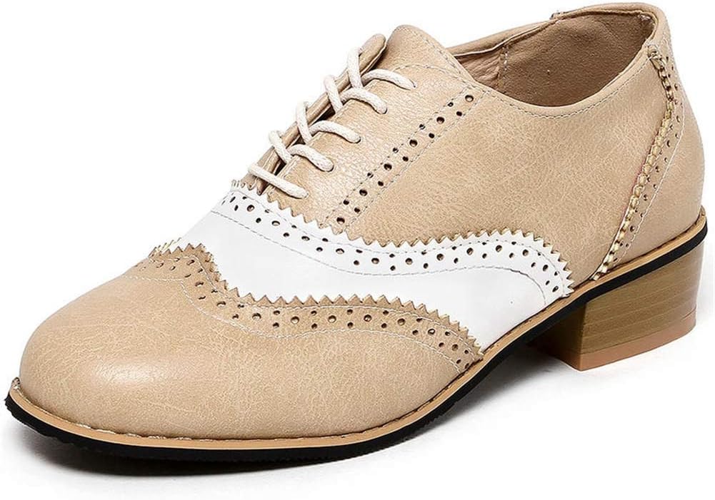Kaloosh Women's British Style Cut-Out Pointed Toe Lace Up Comfort Brogue Shoes