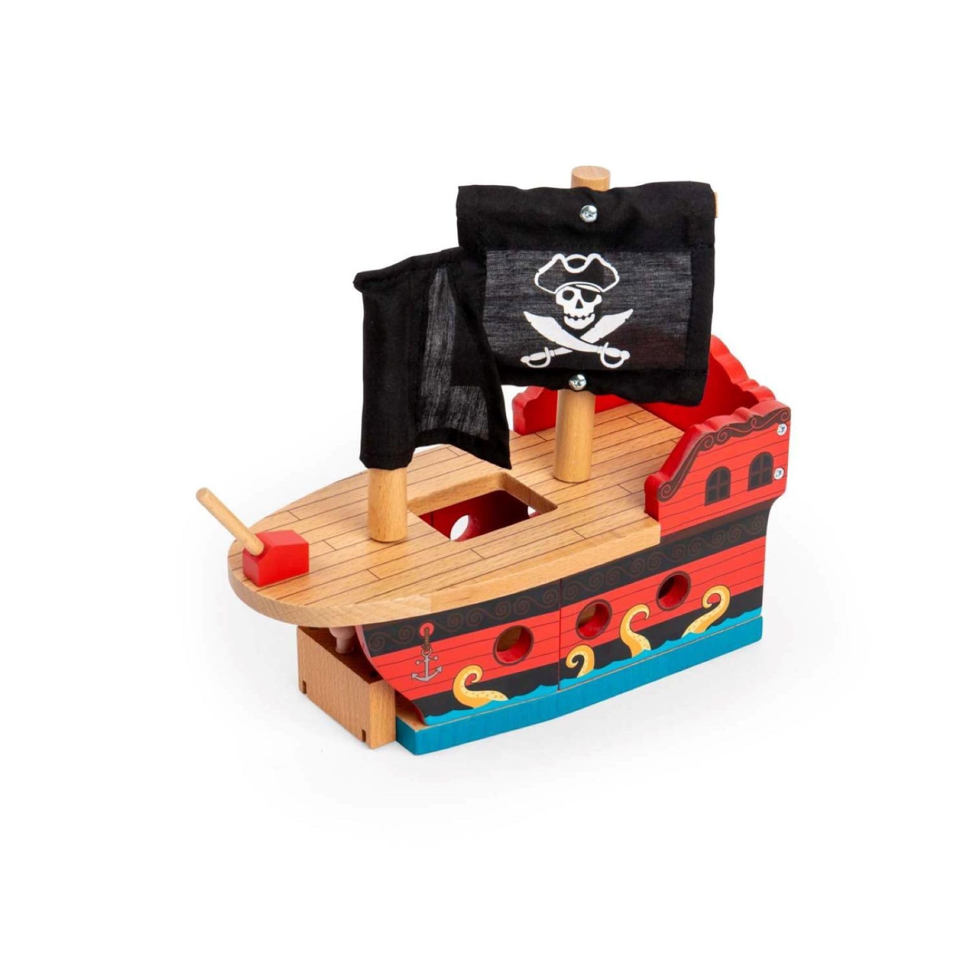 Bigjigs Rail Galleon Pirate Ship | Wooden Train Set Accessories | Kids Toy Gift Suitable for a 3 Year Old & Above | Compatible with Most Wood Railway Tracks | Educational Tool for Young Children