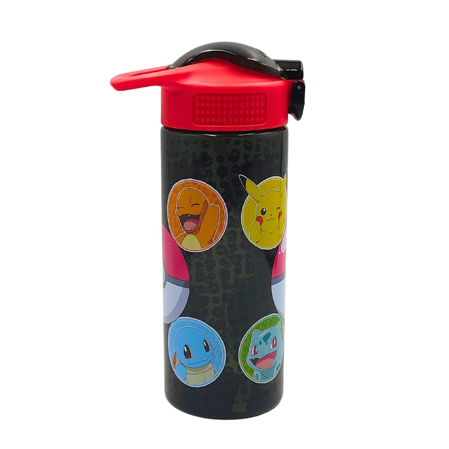 HOX Collection Pokémon 600ML Flip Up Straw Drinks Bottle Reusable BPA-free Plastic Water Bottle with Carry Loop Removable straw & spills Proof Pokémon licensed Merchandise, Black