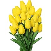 20 Pcs Yellow Tulips Artificial Flowers Real Touch Fake Tulips Fake Flowers for Mother's Day 13.5" Faux Tulips Faux Flowers Bulk Artificial Tulips Flowers for Vase Centerpieces Home Wedding Bouquet
