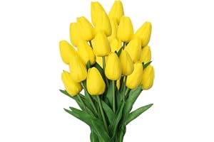 DILATATA 10 Pcs Yellow Tulips Artificial Flowers Real Touch Fake Tulips Fake Flowers for Mother's Day 13.5" Faux Tulips Faux Flowers Bulk Artificial Tulips Flowers for Vase Centerpieces Home Wedding Bouquet