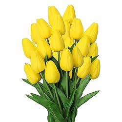 20 Pcs Yellow Tulips Artificial Flowers Real Touch