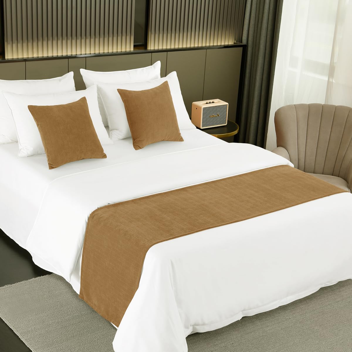 AMBERIS Bed Runner Single Layer Chenille Brown, Modern Style Bed Scarves for Home Hotel Decorations (Pillowcases sold separately)