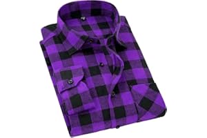 Cromoncent Men's Casual Plaid Flannel Long Sleeve Button Down Shirt