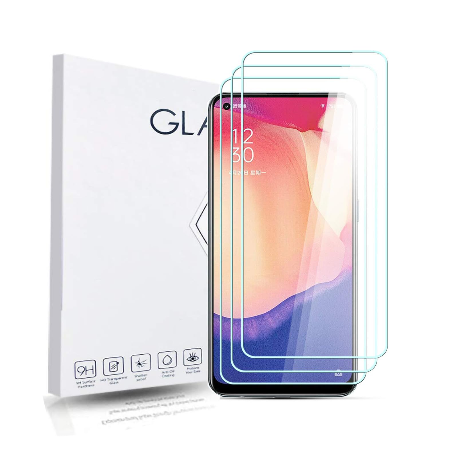 Asoway Tempered Glass Screen Protector for Oppo Reno 4 SE, 9H Hardness Glass, Super Durable, Anti-Oil, Protective Film Screen Protector for Oppo Reno 4 SE, Pack of 3