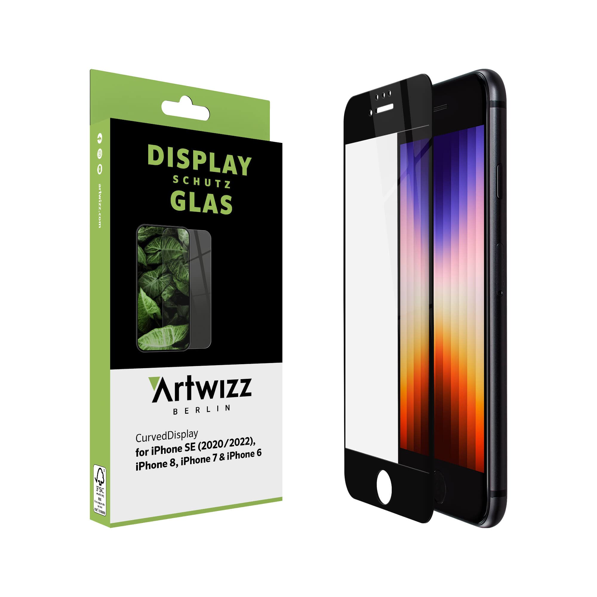 Artwizz 5741-334G32Mn 2150 Curved Screen Safety Glass for iPhone 6/7/8 Black