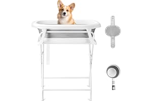 COPIU Portable Dog Bathtub, Elevated Pet Wash Station for Small-Medium Dogs & Cats, Collapsible PP Material Washing Station with Bath Brush & Water Spoon, Easy Grooming, Shower for Indoor and Outdoor, Gray.