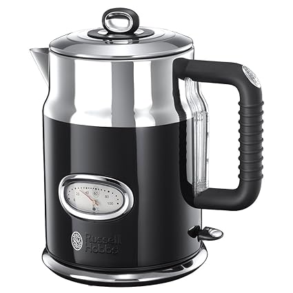 Russell Hobbs 21671-70 Wasserkocher Retro Classic Noir, 2400 Watt, 1.7l, Retro Wassertemperaturanzeige, Schnellkochfunktion, 