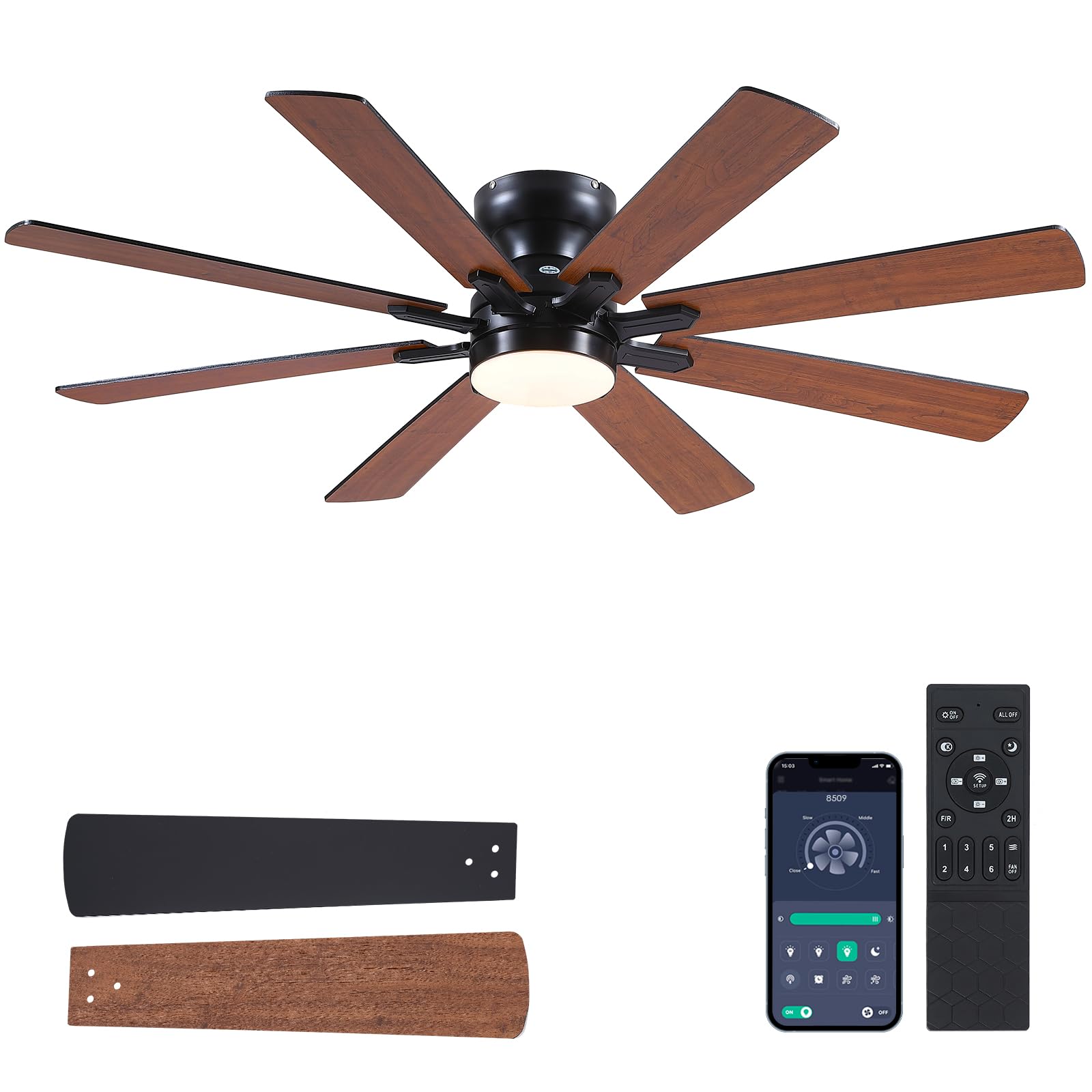 BYKISTOK 52" Flush Mount Ceiling Fan with Light and