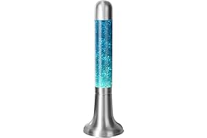zhrisezlava 16IN Blue Glitter Lamp, Small Glitter Flow in Liquid Relaxing Motion Light, Home Decor Calming and Entertaining Lamp, Amazing Gifts for Adults & Kids,Silver Base
