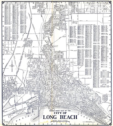 State Atlas | 1938 Thomas Bros'. Map of The City of Long Beach, California. | Historic Antique Vintage Map Reprint | 24in x 27in
