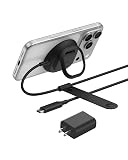 Belkin MagSafe Charger, Magnetic iPhone Charger w/ Qi2 25W, Fast Wireless Charging Pad w/Kickstand for iPhone 17 Series, Samsung Galaxy, Pixel 10, AirPods Pro, Travel - Adapter Included, Black