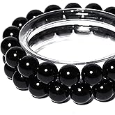 10mm Natural Black Agate Round Bead - 35PCS Bulk Gemstone Beads for Jewelry Making, DIY Bracelets, Necklaces - Includes Crystal Stretch Cord - Beads for Crafting Gifts