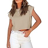 Tankaneo Womens Short Sleeve Cropped T-Shirts Summer Rolled Dolman Sleeve Crop Tops Casual Round Neck Solid Short Basic Tees