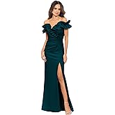 Xscape Womens Long Stretch Scuba Crepe Ruffle Collar Ruched DressSpecial Occasion Dress
