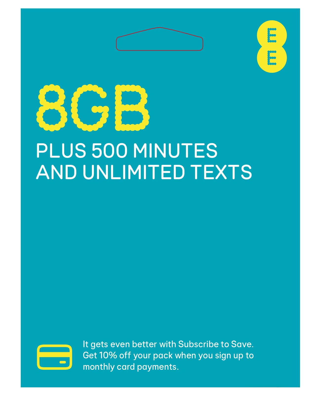 EE Pay As You Go SIM Card UK PREPAID PAYG £10 Bundle - 8GB + Unltd Texts & 500 Mins