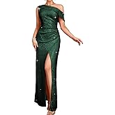 Kaei&Shi Sequin Dress with Slit,Off Shoulder Long Formal Dresses for Women,Elegant Prom Cocktail Evening Gowns