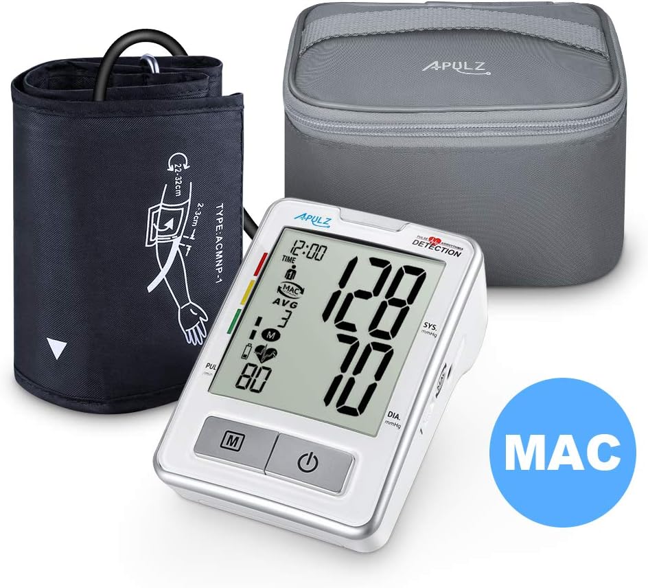 Blood Pressure Monitor Upper Arm with Carrying Case, APULZ Digital Automatic BP Machine Cuff 8.7-16.5 in, High Accuracy Twice Consecutive Measurements, 240 Memories for Two Users- Batteries Included