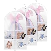 40 Inch Dance Garment Bags (3 Pack) – Clear PVC Costume Bags with 4 Zipper Pockets, and Hanging Design for Kids and Dancers, 