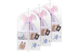 40 Inch Dance Garment Bags (3 Pack) – Clear PVC Costume Bags with 4 Zipper Pockets, and Hanging Design for Kids and Dancers, 
