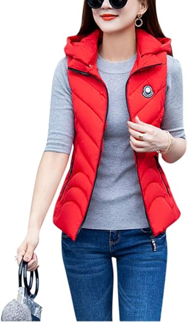 Damen Weste Mit Kapuze - Leichte Daunenweste Winter Ärmellos Steppweste Große Größen