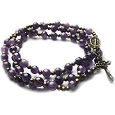Amethyst Stone Catholic Rosary Bracelet for Women with Virgin Mary Our Lady of Graces Medal Charm - Catholic Gifts