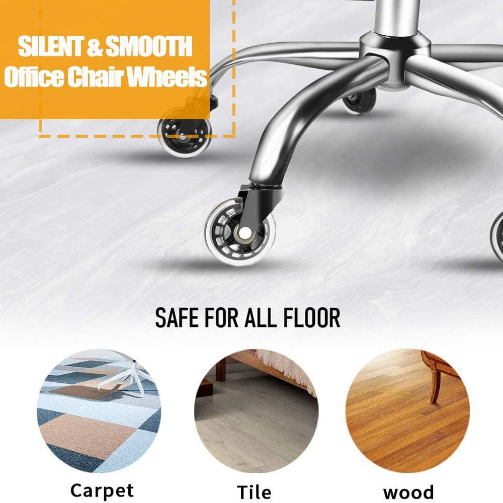 Office Chair Wheels Replacement Rubber Desk Chair Casters, 3 Inch Heavy Duty Caster Wheels Smooth&Safe Rolling for All Floors Including Hardwood and Carpet Set of 5 : Office Products