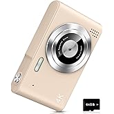 Digital Camera, Camera for Kids, UHD 4K 48MP Point and Shoot Digital Cameras with 64GB SD Card and 16X Digital Zoom Anti Shake, Compact Portable Small Gift for Boys Girls Students, Gold
